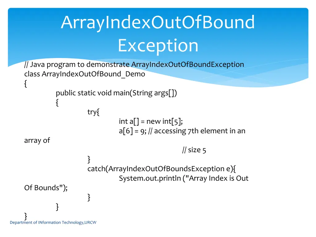 arrayindexoutofbound exception