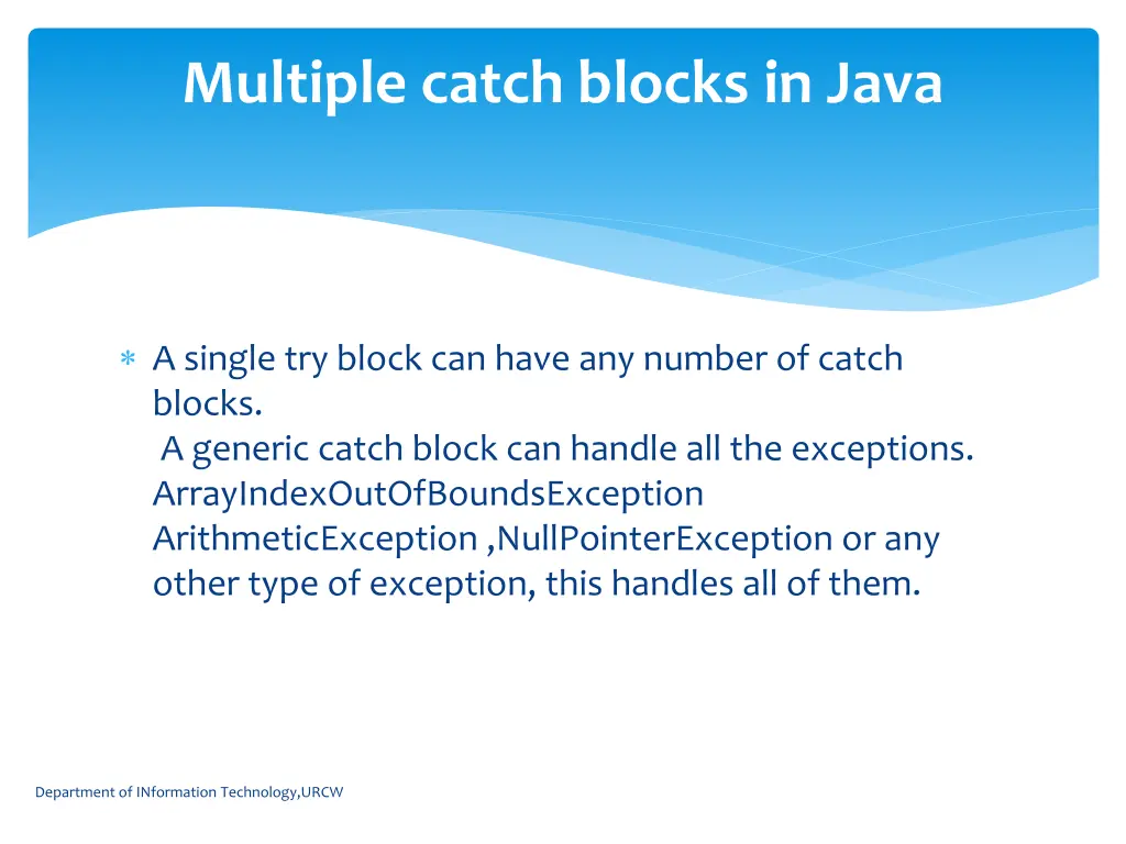 multiple catch blocks in java