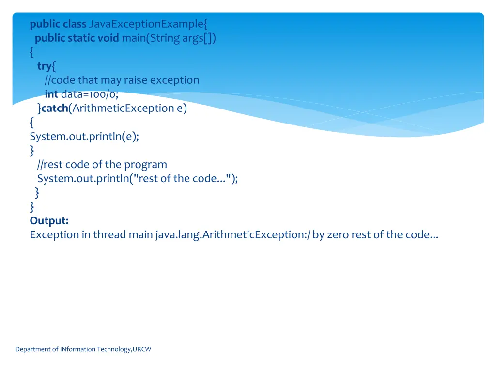 public class javaexceptionexample public static