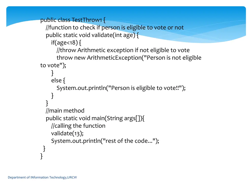 public class testthrow1 function to check