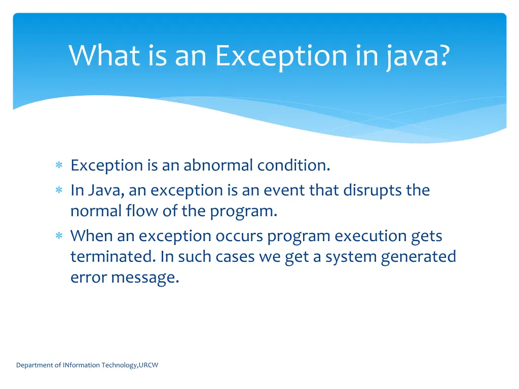 what is an exception in java