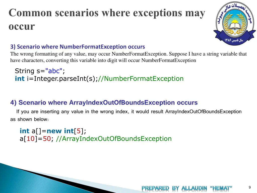 3 scenario where numberformatexception occurs