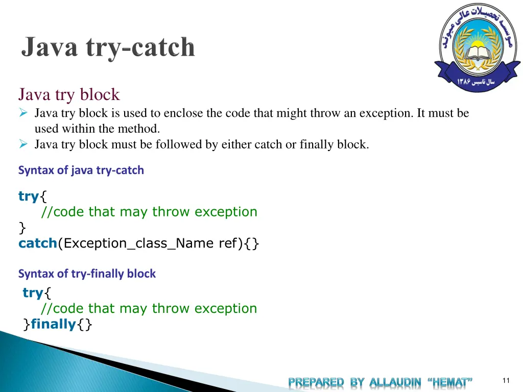 java try block java try block is used to enclose