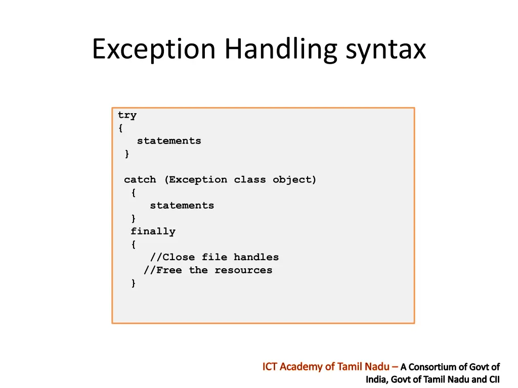 exception handling syntax