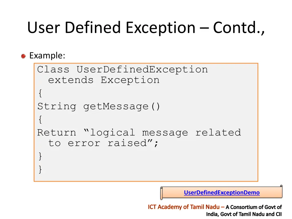 user defined exception contd 1