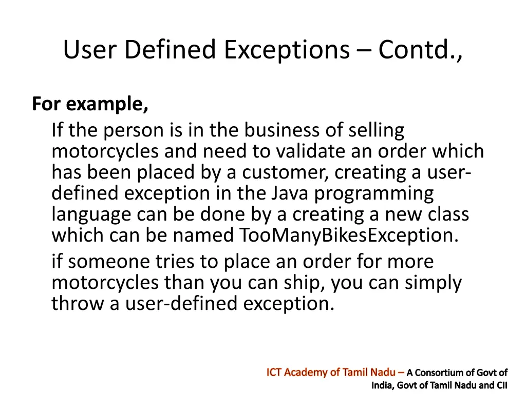 user defined exceptions contd