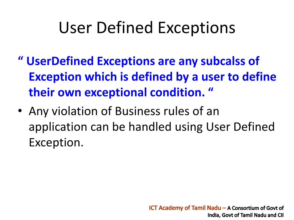 user defined exceptions