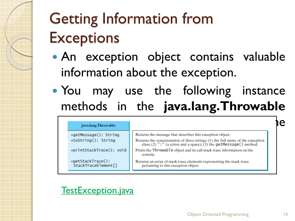 getting information from exceptions an exception