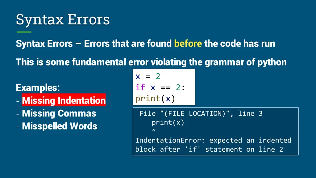 syntax errors