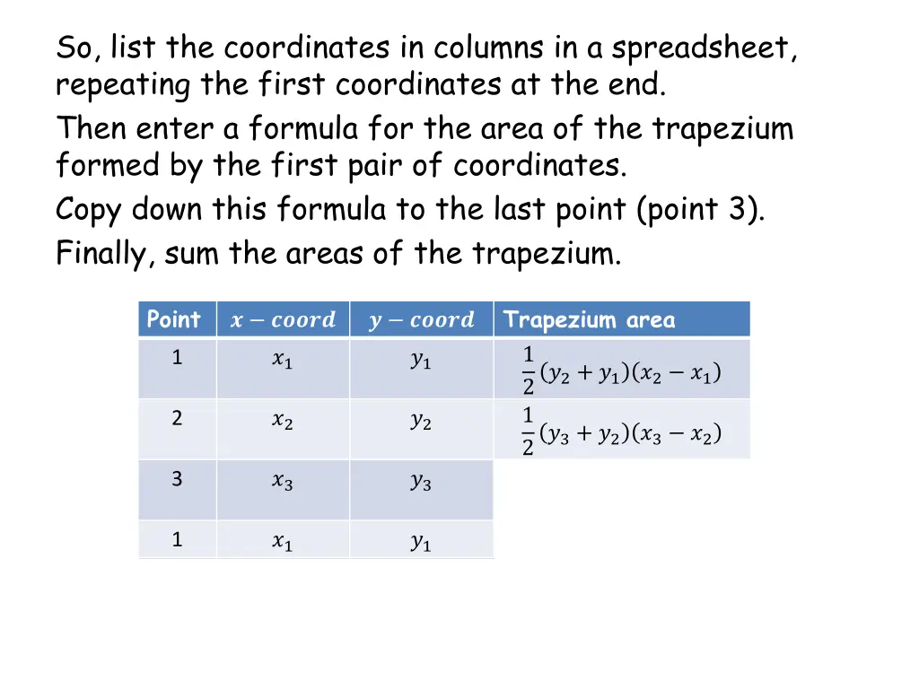 so list the coordinates in columns 2