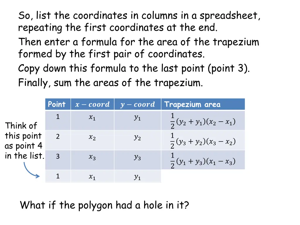 so list the coordinates in columns 3