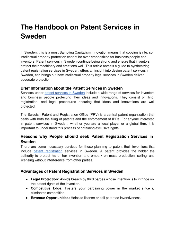 the handbook on patent services in sweden