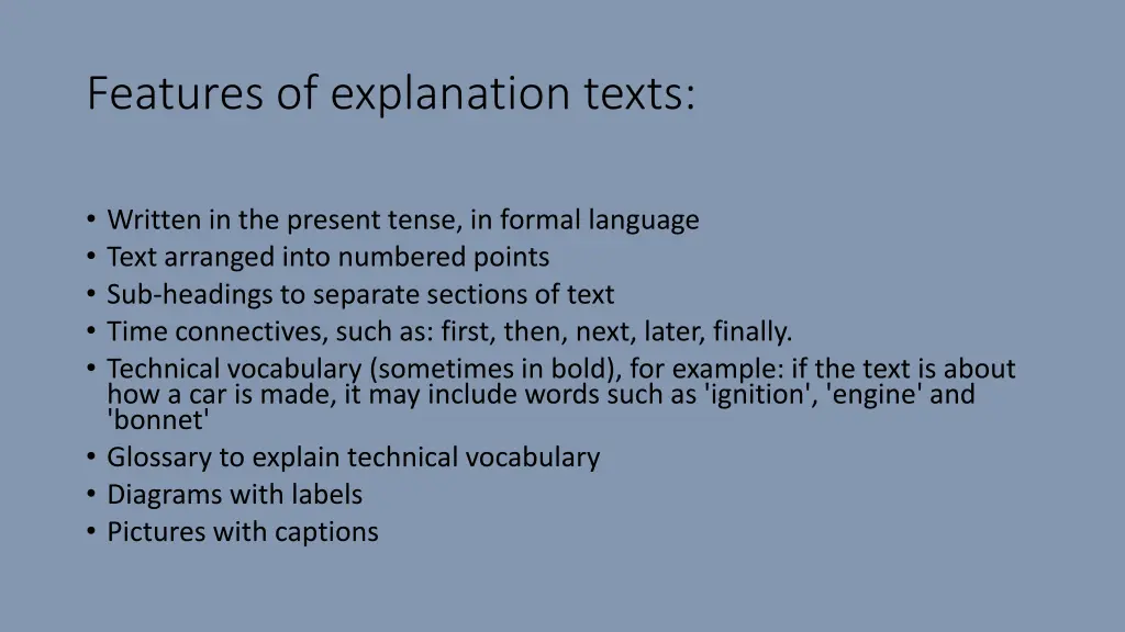 features of explanation texts