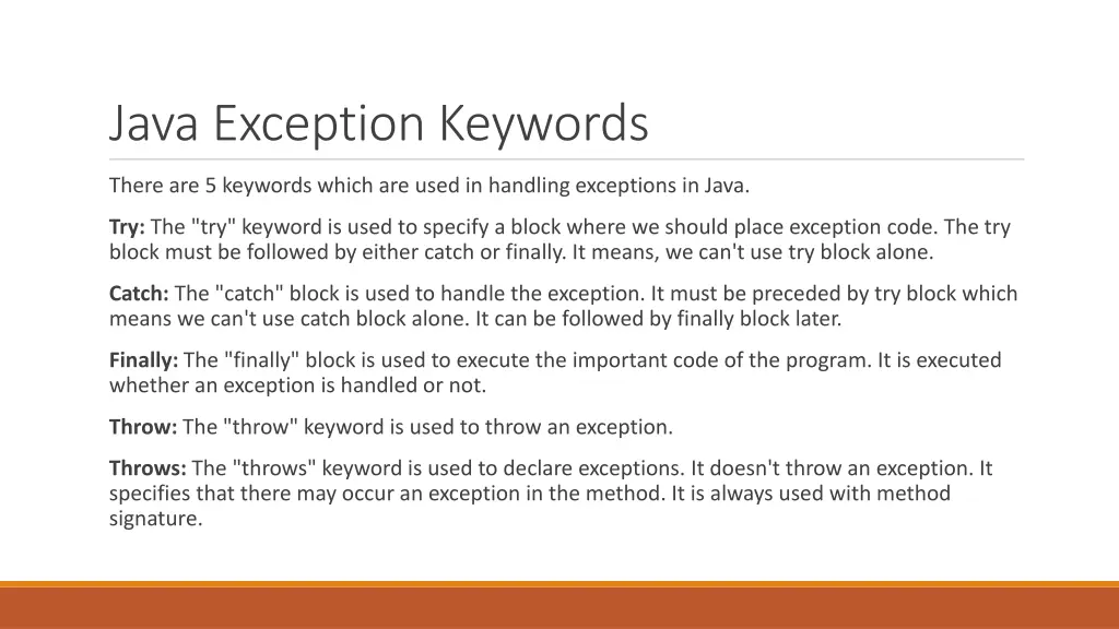 java exception keywords