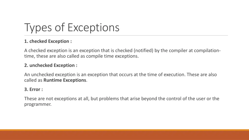 types of exceptions