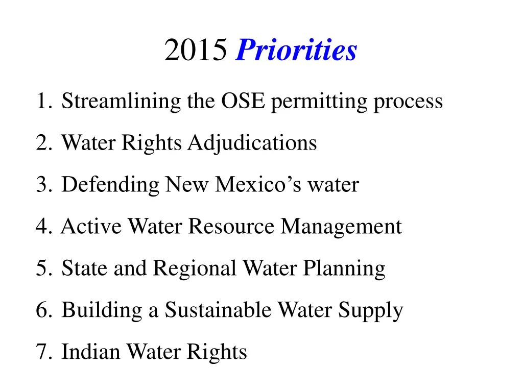 2015 priorities