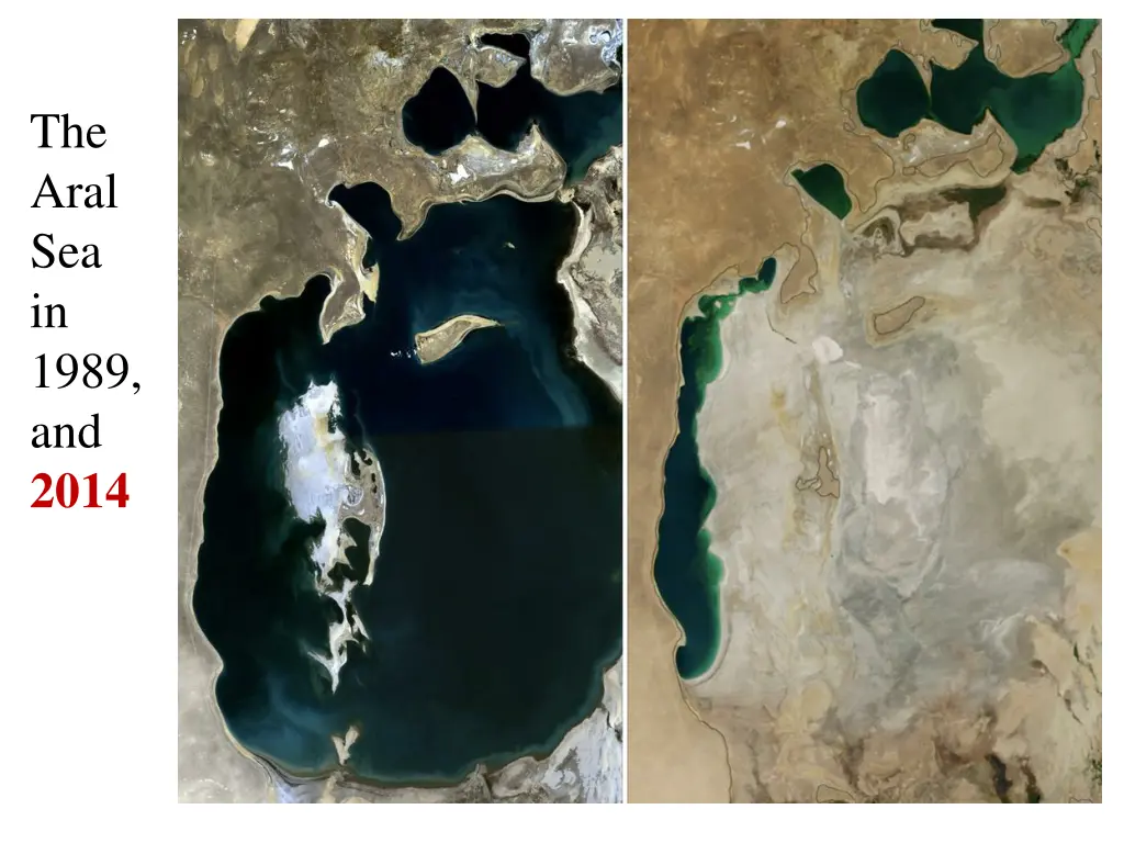 the aral sea in 1989 and 2014