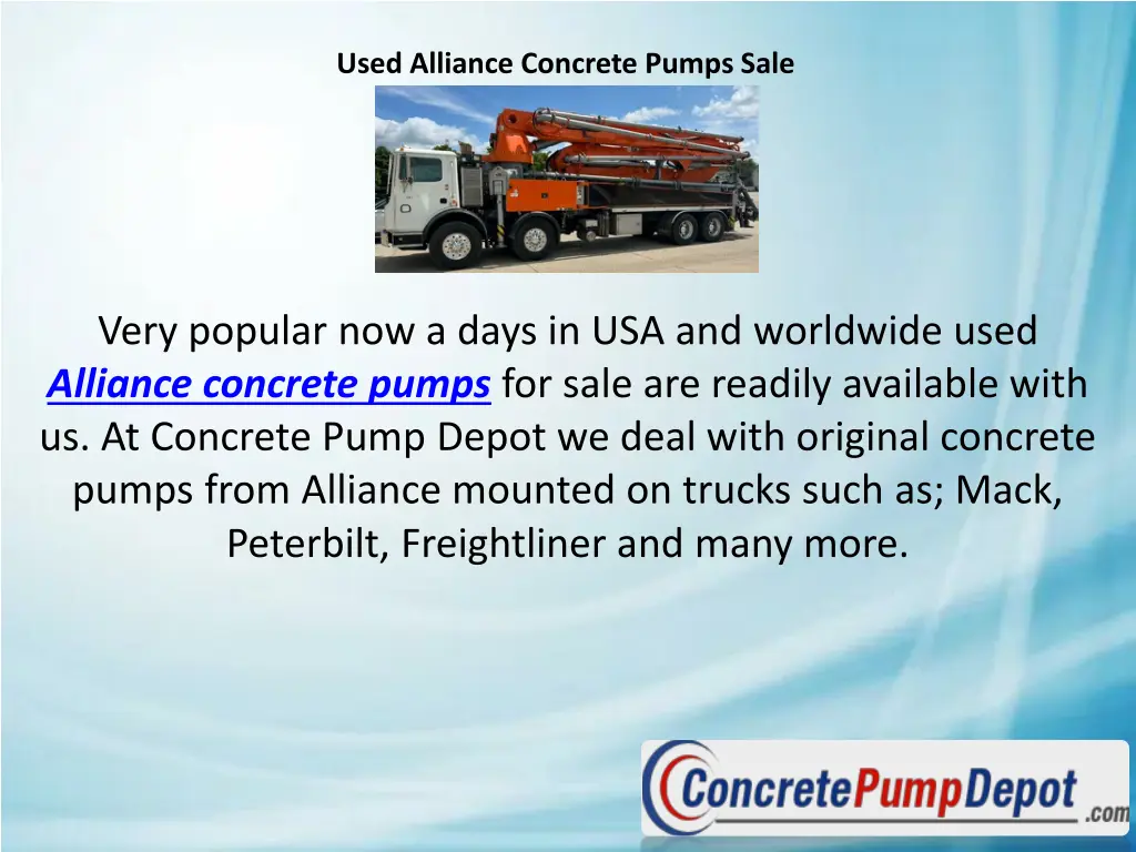 used alliance concrete pumps sale