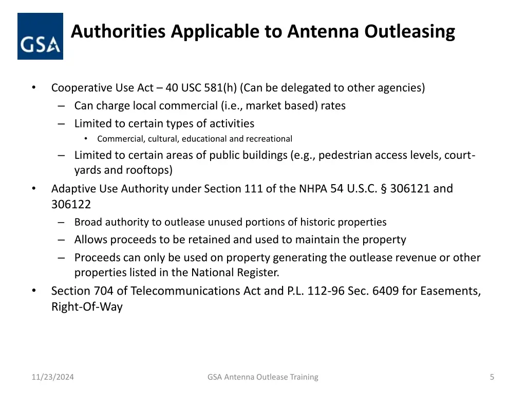 authorities applicable to antenna outleasing