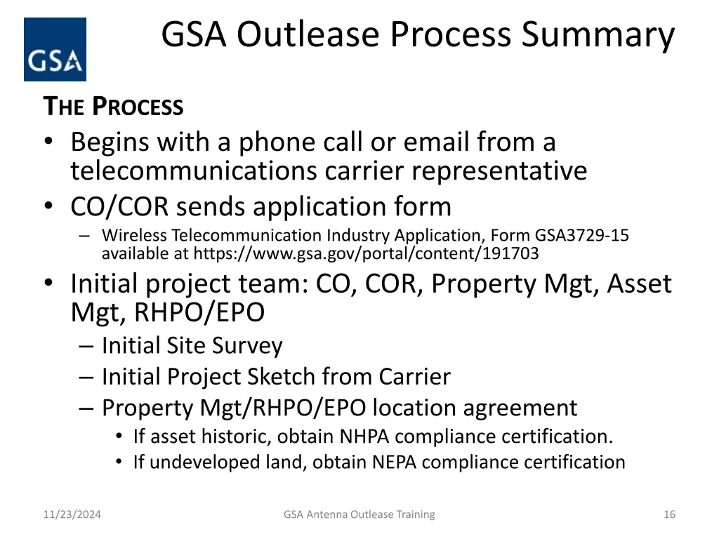 gsa outlease process summary