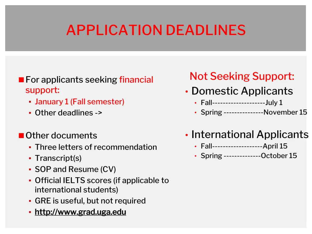 application deadlines