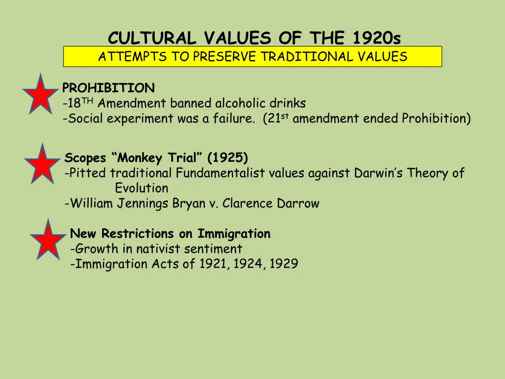 cultural values of the 1920s attempts to preserve