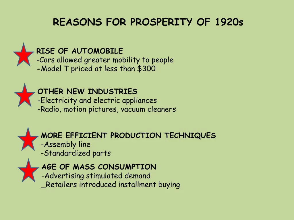 reasons for prosperity of 1920s