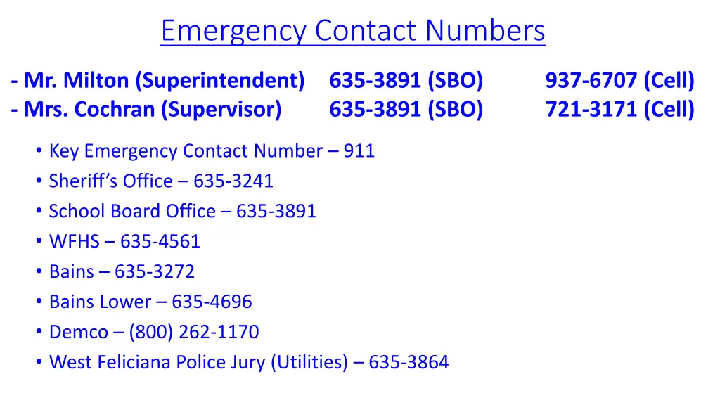 emergency contact numbers