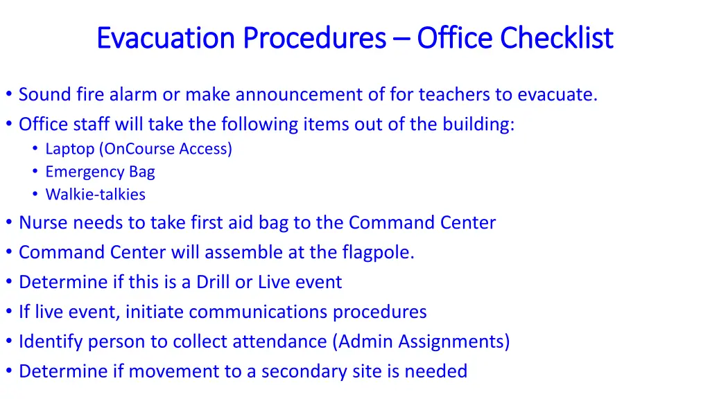 evacuation procedures evacuation procedures office