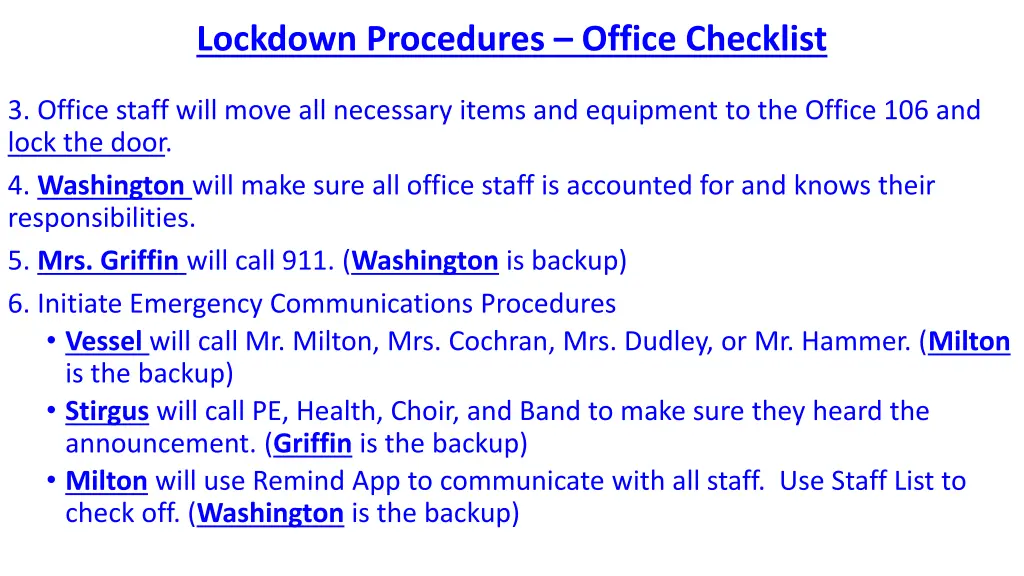 lockdown procedures office checklist