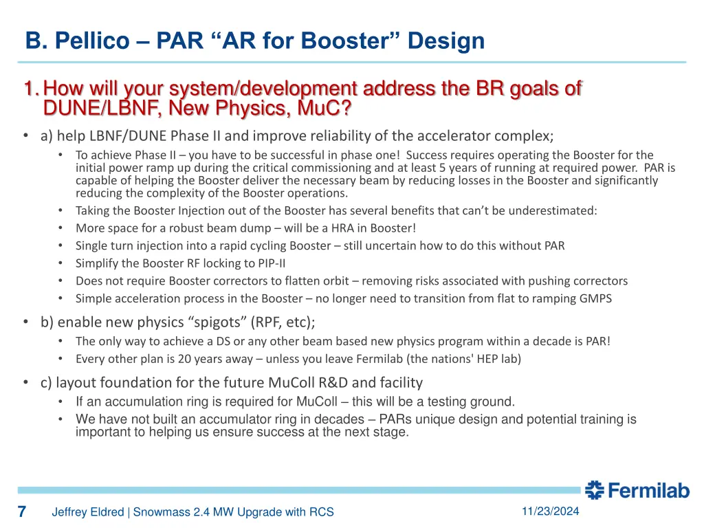 b pellico par ar for booster design