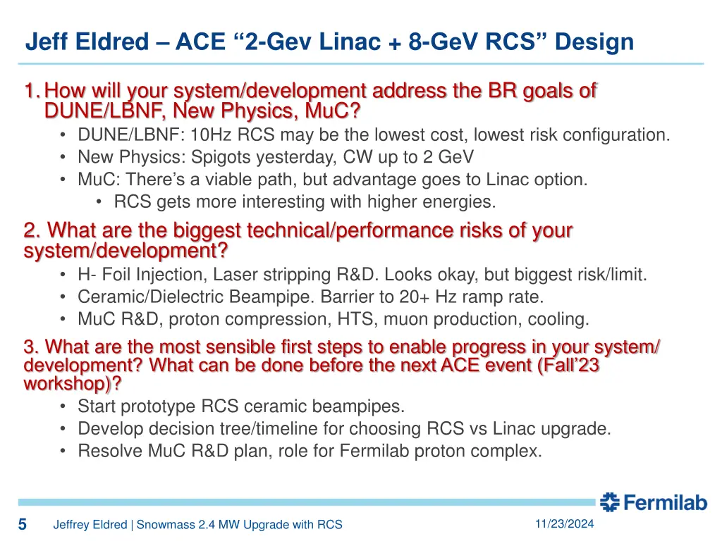 jeff eldred ace 2 gev linac 8 gev rcs design