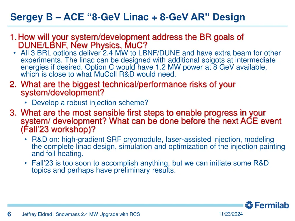 sergey b ace 8 gev linac 8 gev ar design