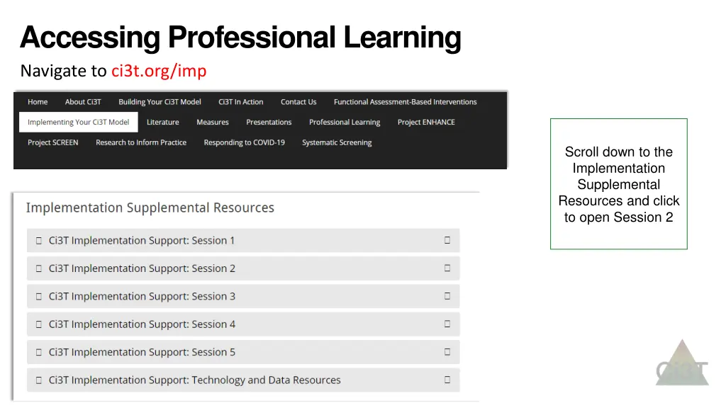 accessing professional learning navigate to ci3t