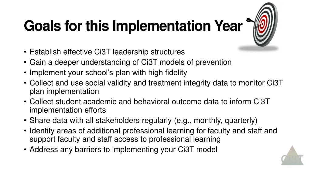 goals for this implementation year