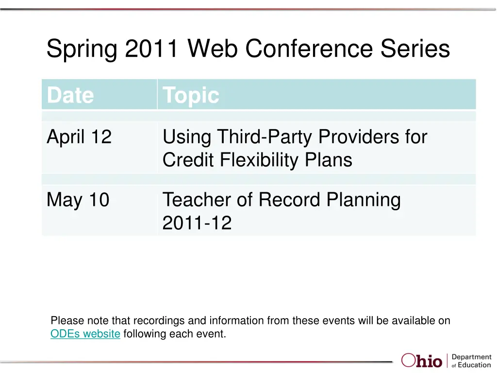 spring 2011 web conference series