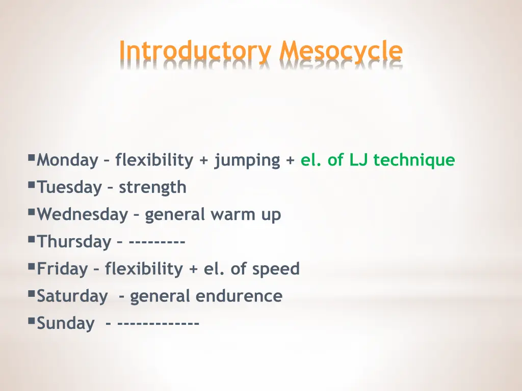 introductory mesocycle