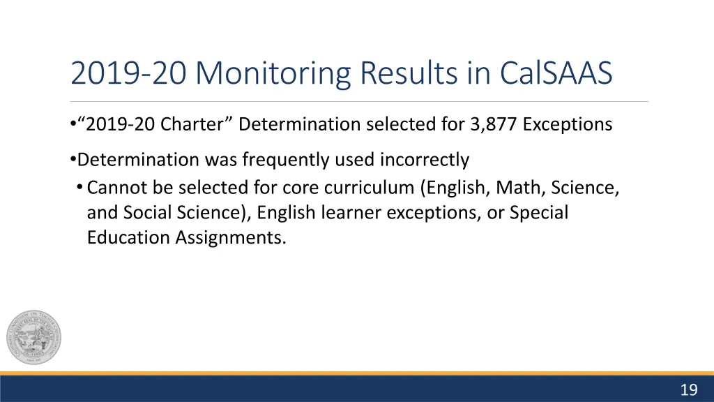 2019 20 monitoring results in calsaas