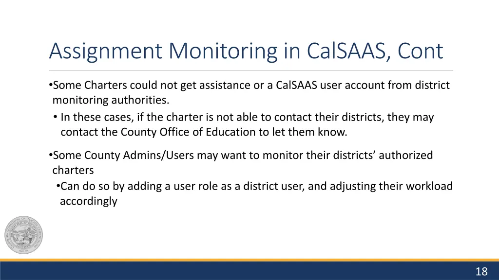 assignment monitoring in calsaas cont 1