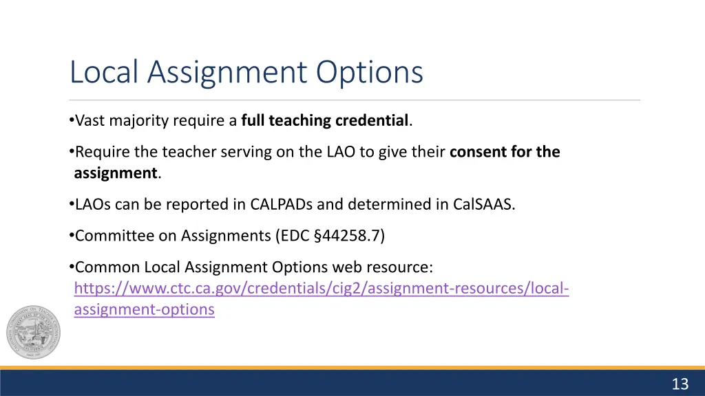 local assignment options