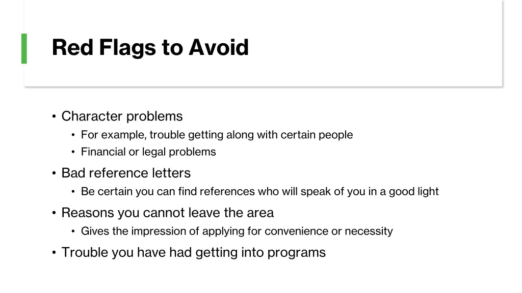 red flags to avoid