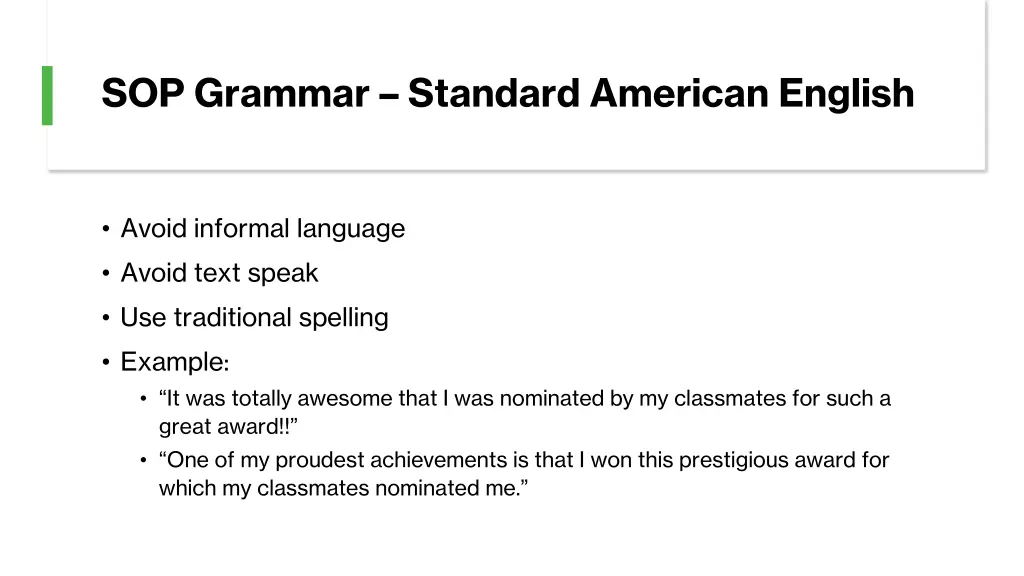 sop grammar standard american english