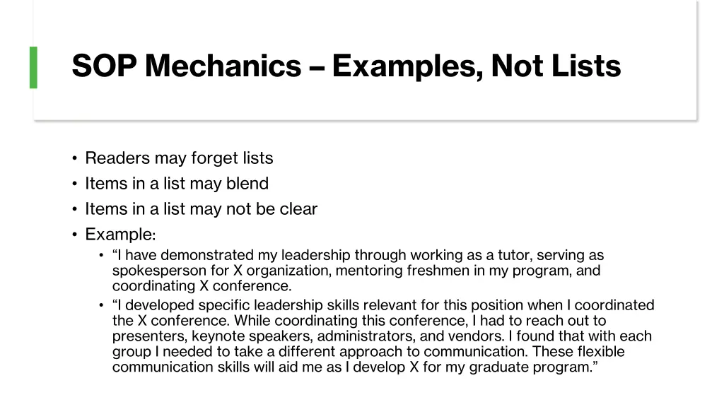 sop mechanics examples not lists