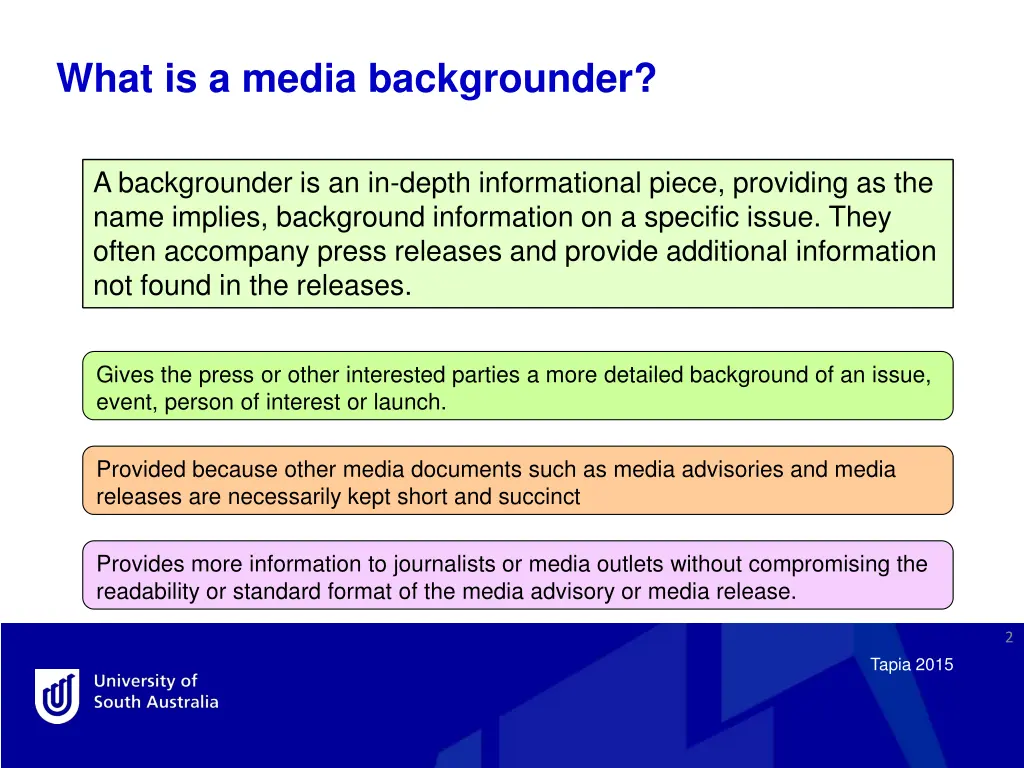 what is a media backgrounder