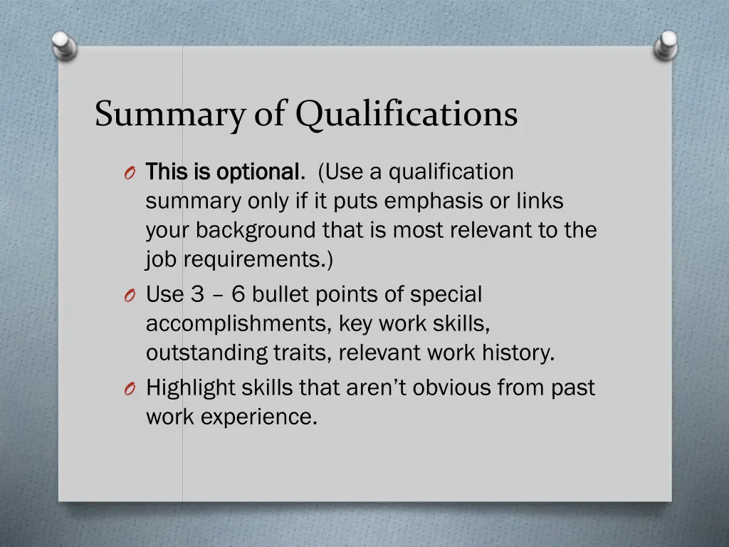 summary of qualifications