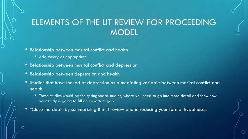 elements of the lit review for proceeding model