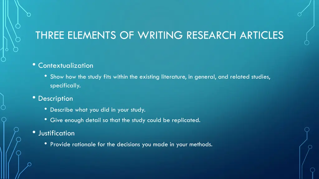 three elements of writing research articles