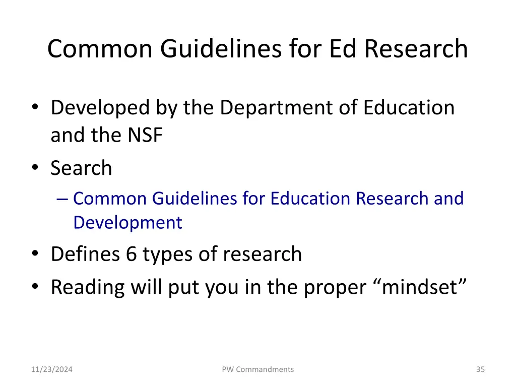 common guidelines for ed research