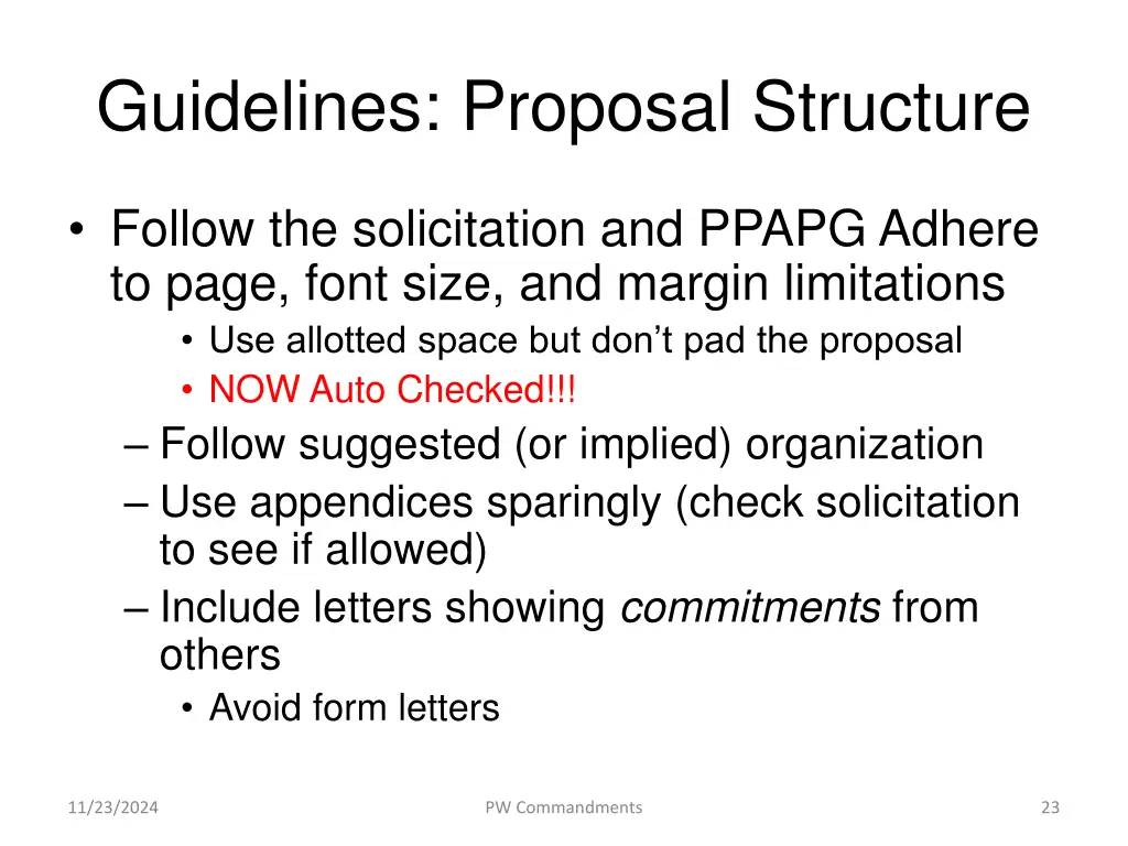 guidelines proposal structure