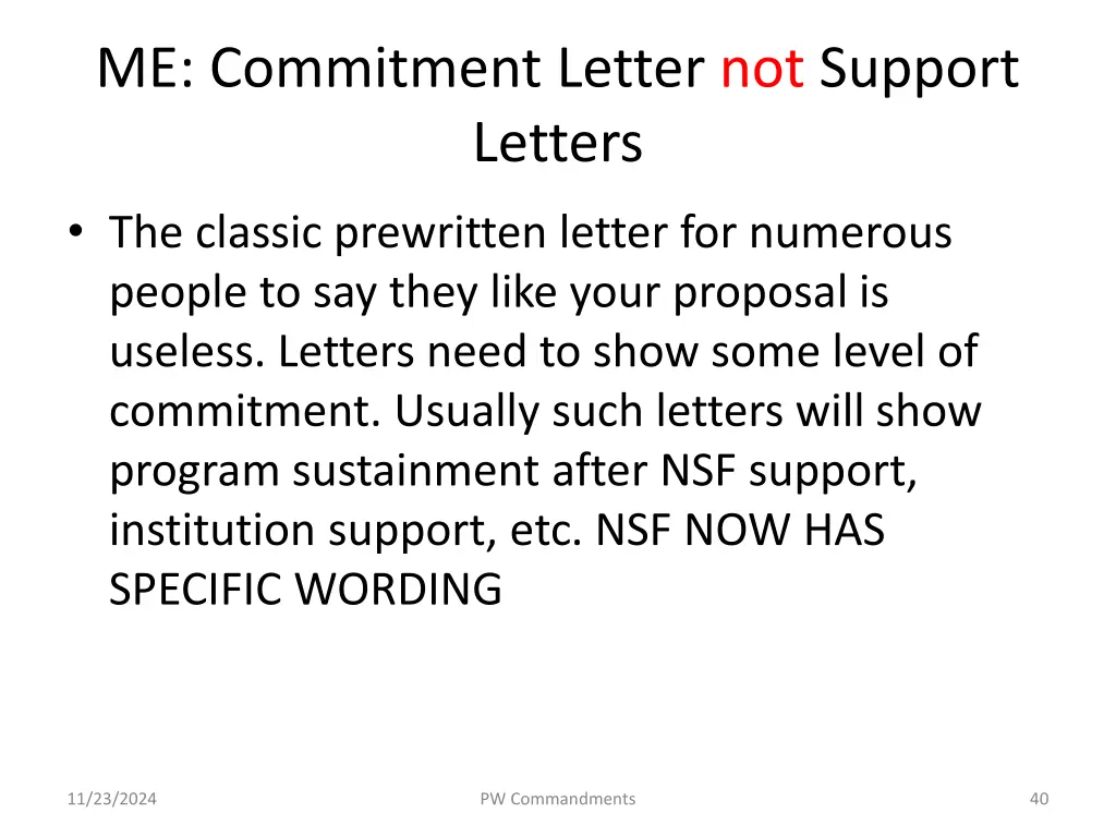 me commitment letter not support letters